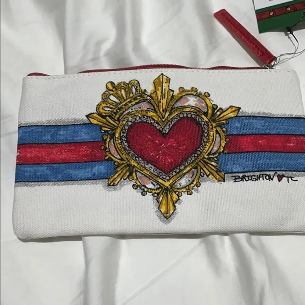 Brighton zip wristlet duo bag white canvas NWT